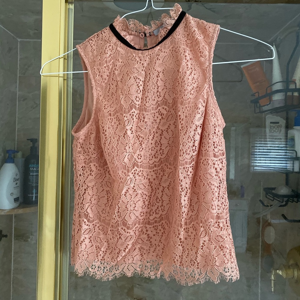 H&M Pink Lace Blouse with Velvet Trim Sz 4
